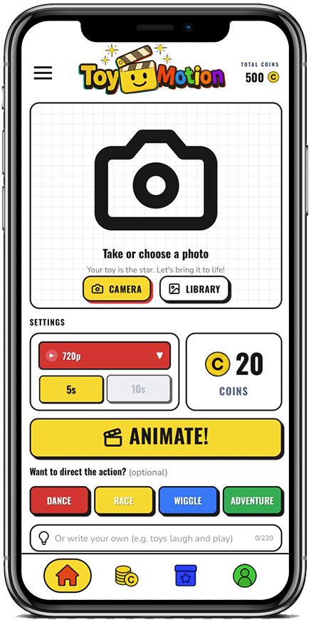 ToyMotion app home screen